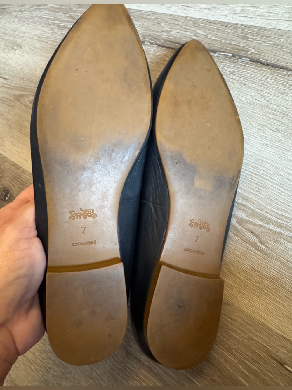 Coach Women's Black Leather Pointed Toe Ballet Flats Size7 - Picture 10 of 10